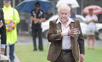 Don Wynn remembers his fallen mates at the Remembrance Day service in Hervey Bay at Memorial Park. Don Wynn remembers his fallen mates at the Remembrance Day service in Hervey Bay at Memorial Park.